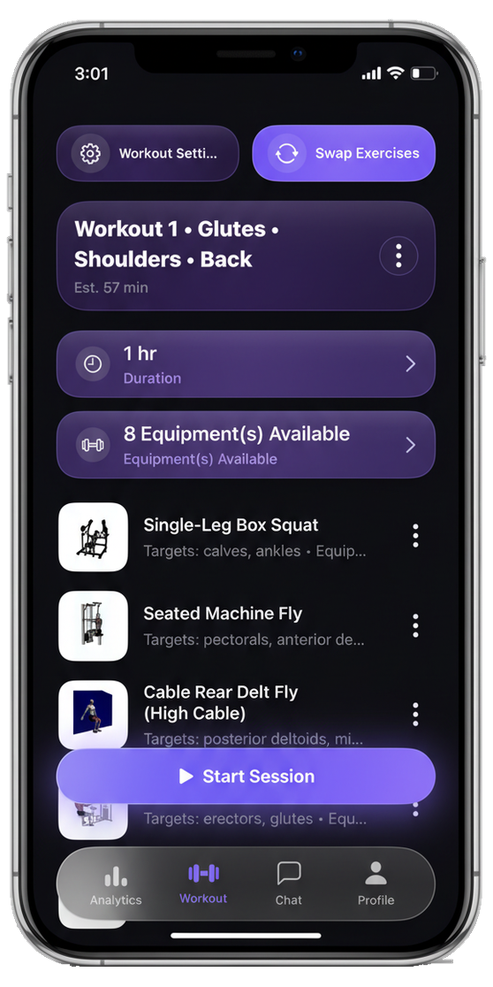 WyzFit workout settings and session list